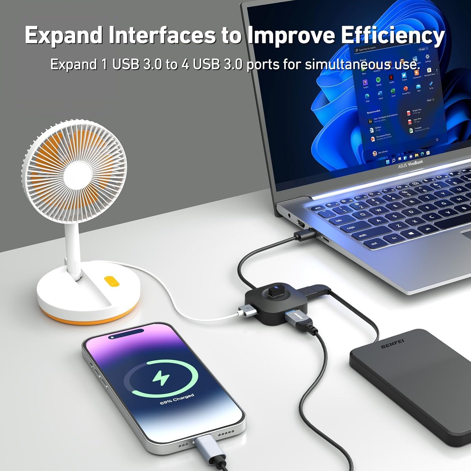 Thumbnail 2 de BENFEI Hub USB 3.0 a 4 porte con 5 Gbps: espansione semplice per PC, laptop e console