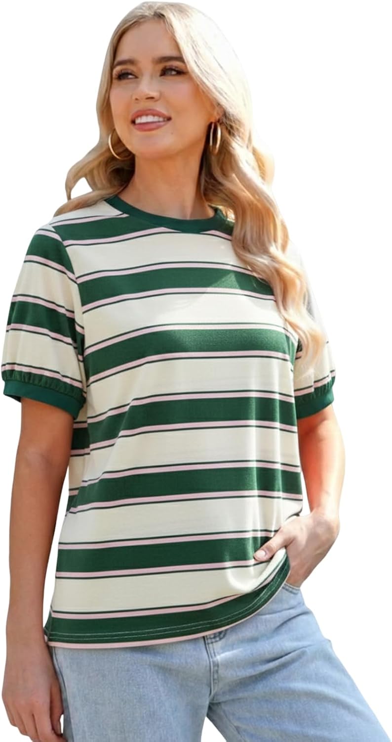 Thumbnail 4 de Cuptacc Damen Rundhals Locker Oberteile – Bunt gestreift, Sommer-T-Shirt aus Baumwolle