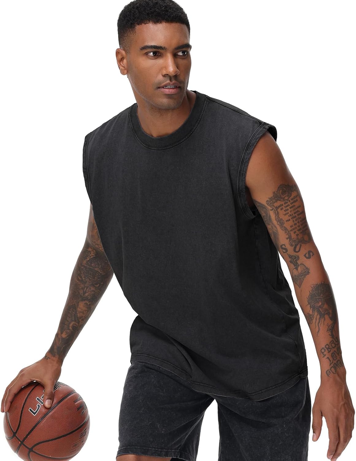 Thumbnail 1 de HOUZONIY Herren Kurzarm/Sleeveless Fitnessshirt ohne Ärmel aus Baumwolle (Washed Sleeveless)