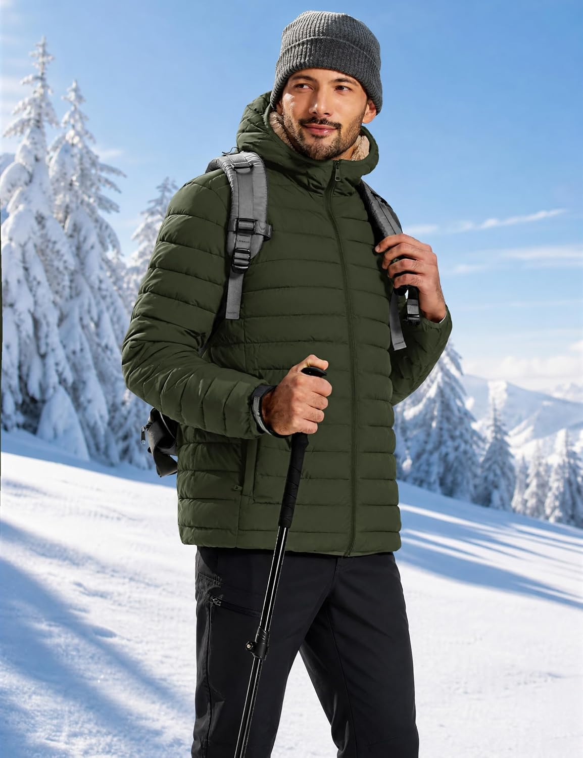 Detalle de TACVASEN Men's Hooded Sherpa-Lined Puffer Jacket, Water-Resistant Polyester
