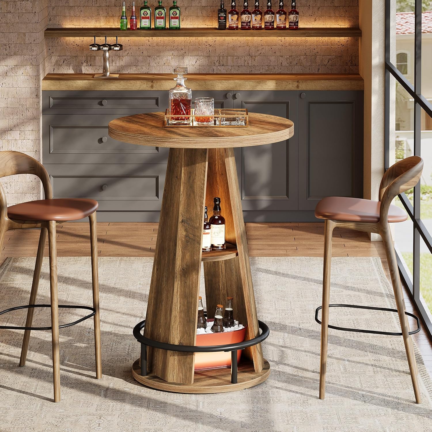 Thumbnail 5 de Tribesigns Round Bar Table, 3-tier storage