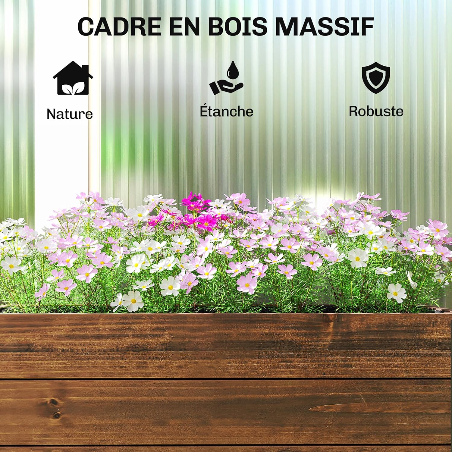 Thumbnail 4 de Outsunny Jardinière surélevée en bois avec roues – carré potager 60 x 30 x 41 cm, Marron