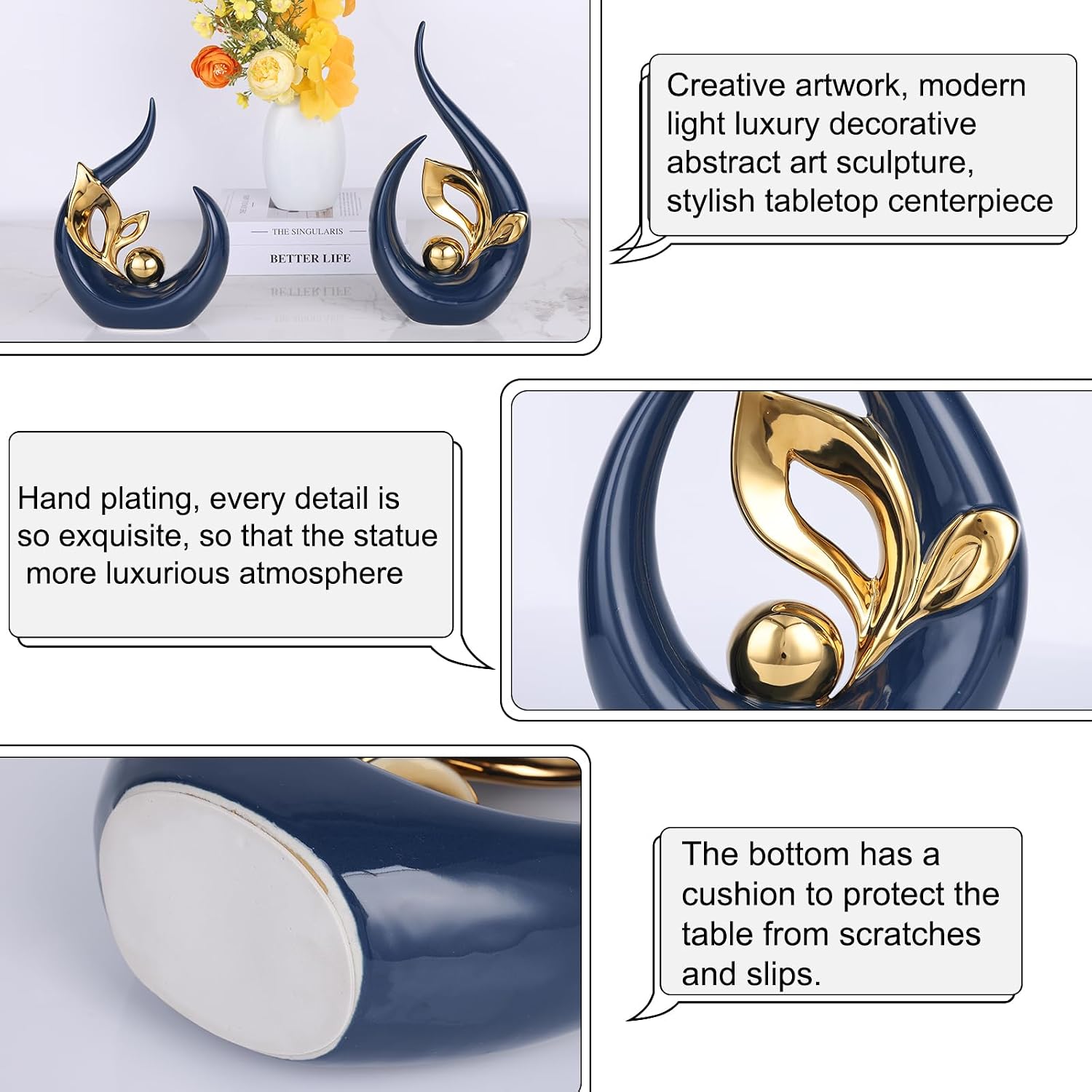 Detalle de LCCCK 13" Blue and Gold Abstract Ceramic Sculpture