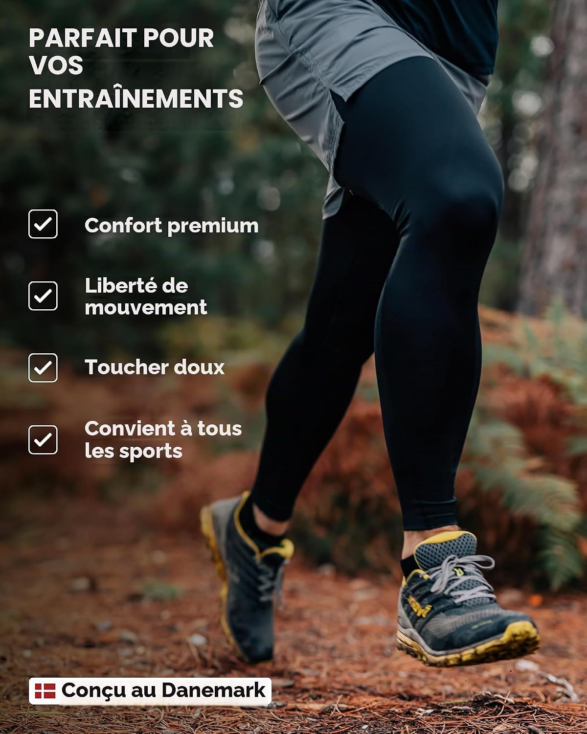 Detalle de DANISH ENDURANCE compressieleggings voor heren, 2-pack met vierwegstretch