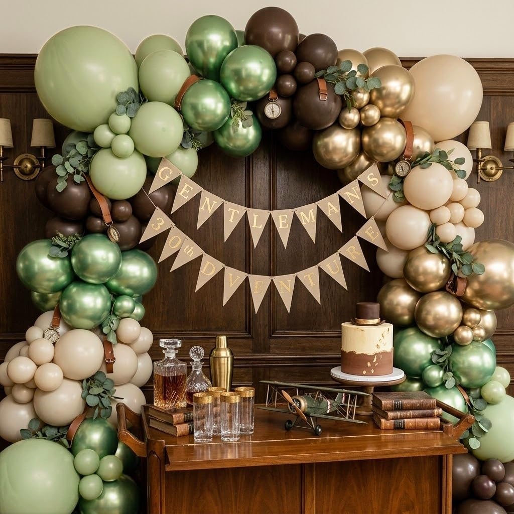 Thumbnail 4 de Sage Green Brown Safari Balloons 60PVC – Dusty Olive Green, Beige, Metallic Gold & Eucalyptus Latex Party Set