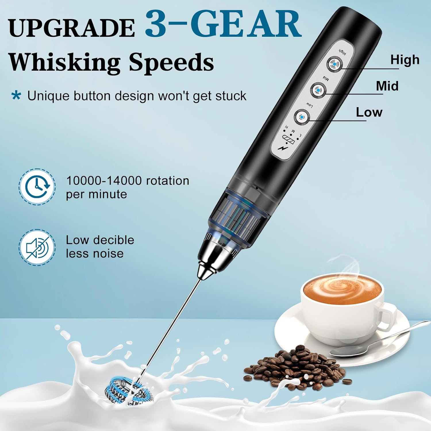 Thumbnail 2 de BSRGMS Milk Frother Handheld 3-Speed Electric Whisk