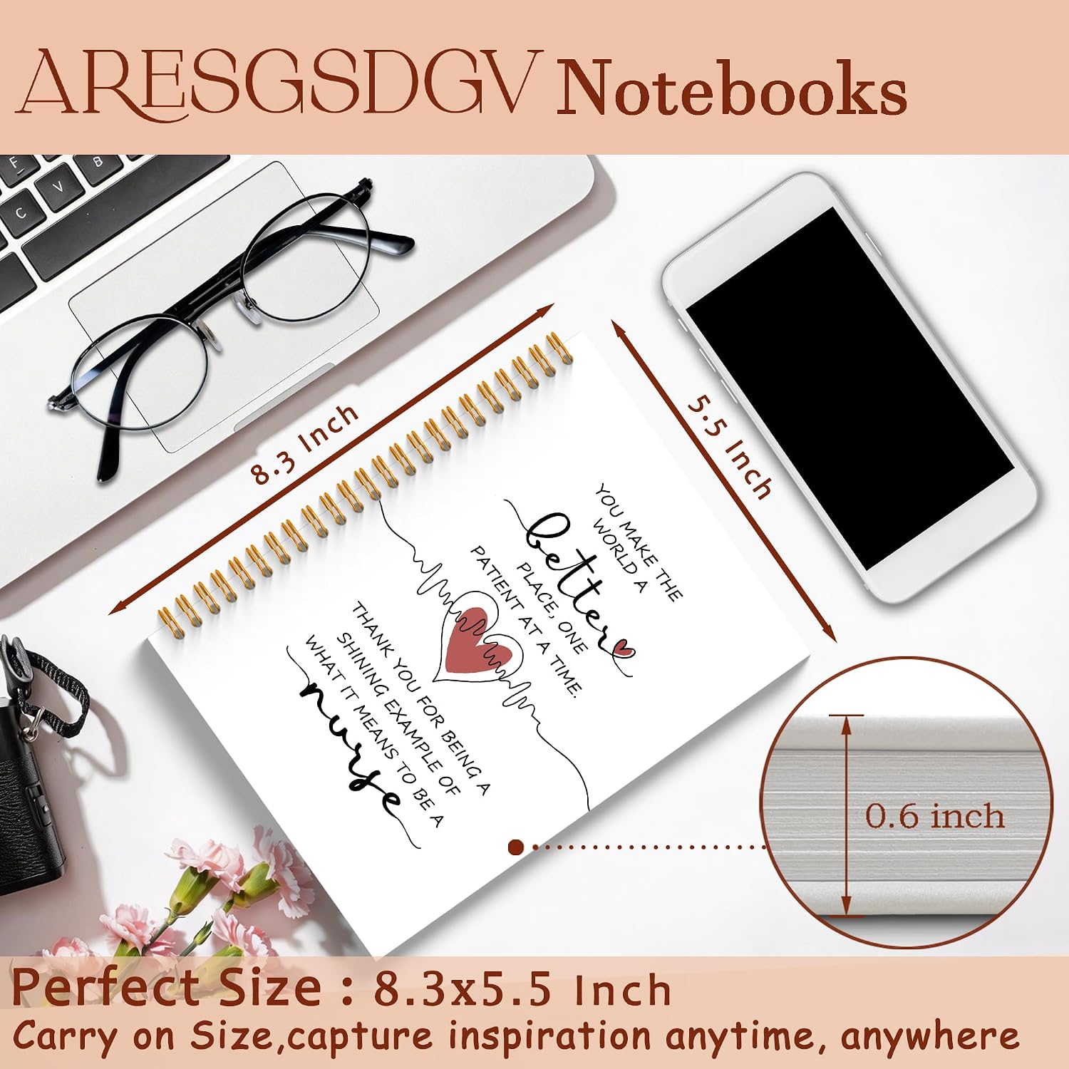 Detalle 2 de ARESGSDGV Nurse Thank You Spiral Notebook, Hardcover, 160 Pages, 5.5 x 8.3 Inch