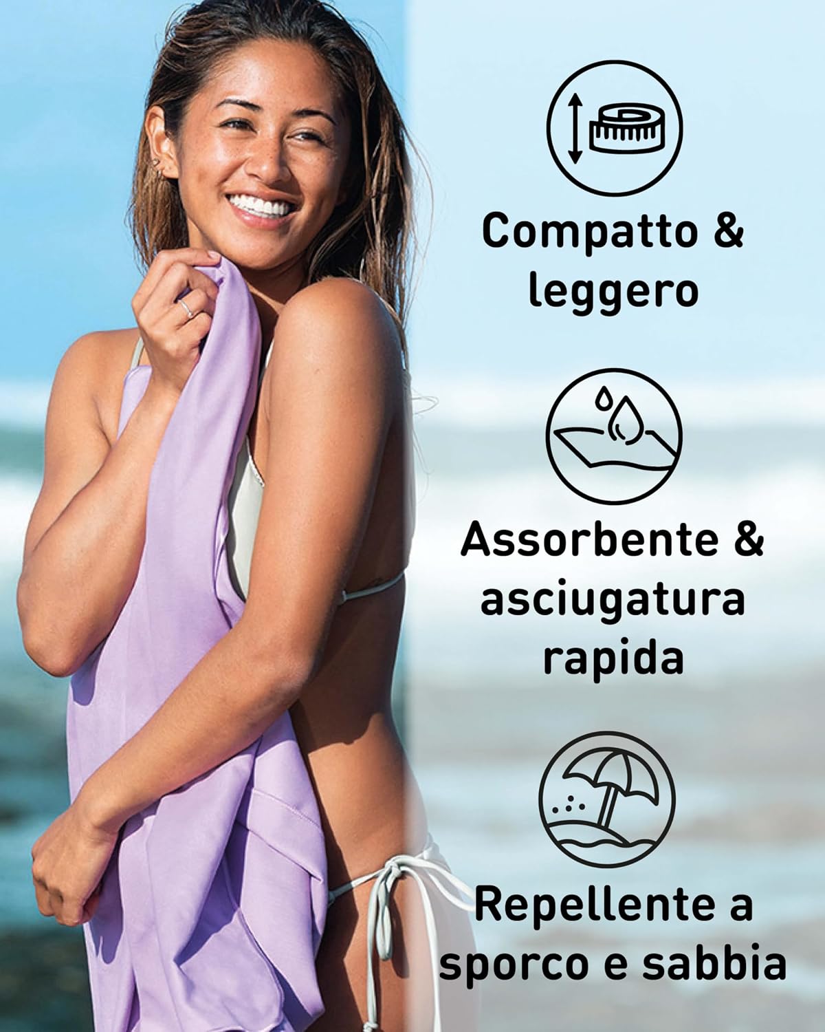 Detalle 2 de Fit-Flip Asciugamano in microfibra: compatto, assorbente e ultraleggero per palestra, viaggio e spiaggia