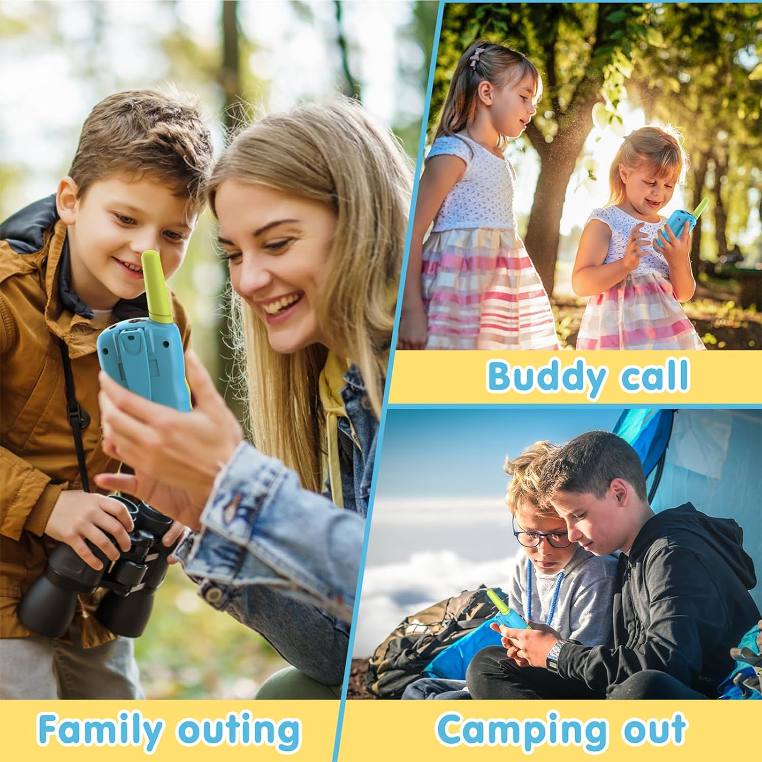 Detalle 2 de Kearui Kids Walkie Talkies (Blue-Green) for 3–12 Year Old Boys – 8 Channels, VOX, LED Torch, 3 Miles Range