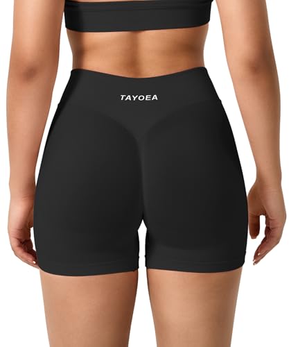 Detalle de TAYOEA Sport Shorts Damen – Kurze nahtlose Push-Up Hose mit Po-Lift in Schwarz, XL