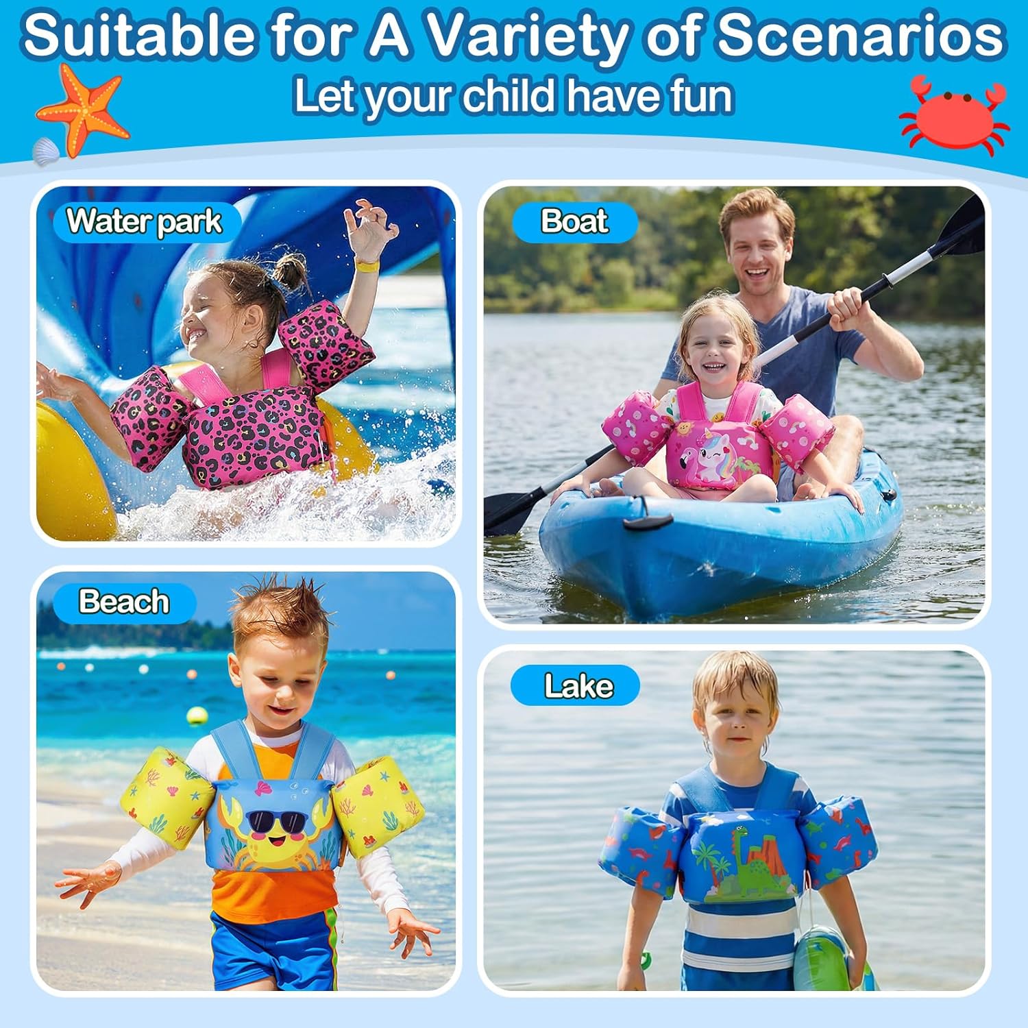 Thumbnail 4 de MoKo Kinder Schwimmflügel Cartoon – sichere Schwimmweste für Jungen und Mädchen