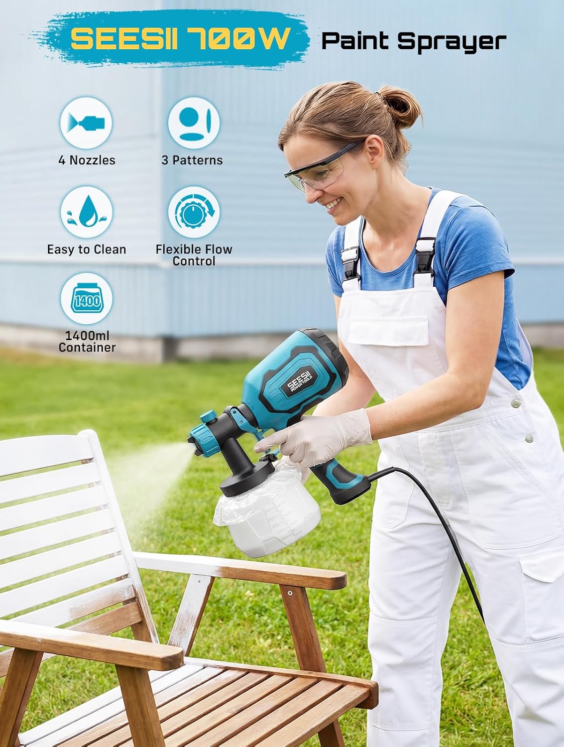 Detalle 2 de Seesii KLA-023B 700W HVLP Paint Sprayer with 4 Brass Nozzles
