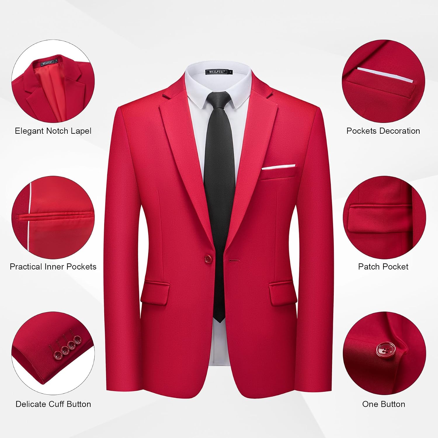 Detalle 2 de WULFUL Men's 2-Piece Suit, Cotton-Polyester Blend