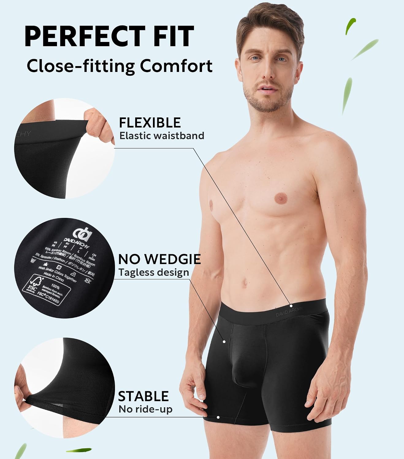 Detalle 1 de DAVID ARCHY Bamboo Rayon Boxer Briefs, Anti-Chafing, Cool Feel, 7-Pack