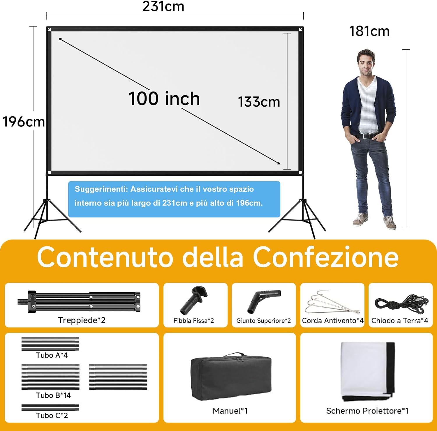 Detalle 2 de VISULAPEX Schermo proiettore 100" 16:9 portatile 🎥