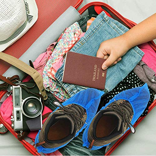 Detalle de WUJUN 200Pack (100 Pairs) Blue Disposable Shoes Covers – Durable CPE, Elastic & Waterproof Boot Covers