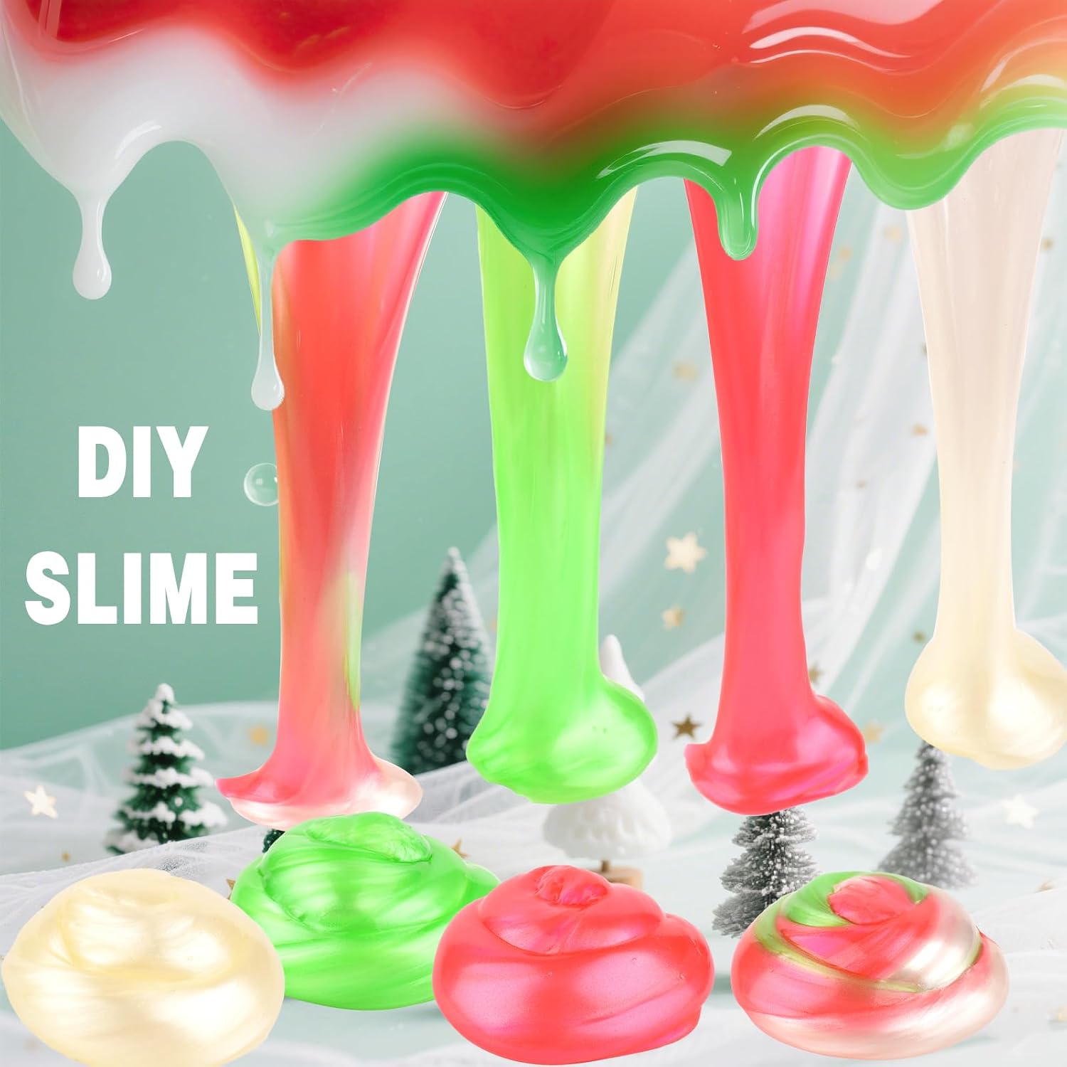 Detalle 2 de Galaxy Slime 24 Pack in Red, Green & White – Non-sticky soft party slime cups for classroom prizes