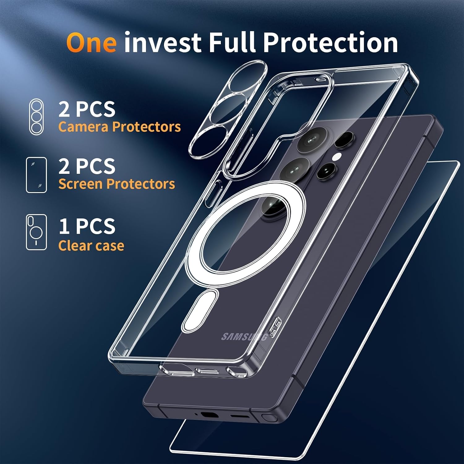 Detalle de YNMEacc 5 in 1 Magnetic Case for Samsung Galaxy S26 Ultra – Slim TPU Case with 2 Screen Protectors & 2 Lens Protectors, MagSafe Compatible