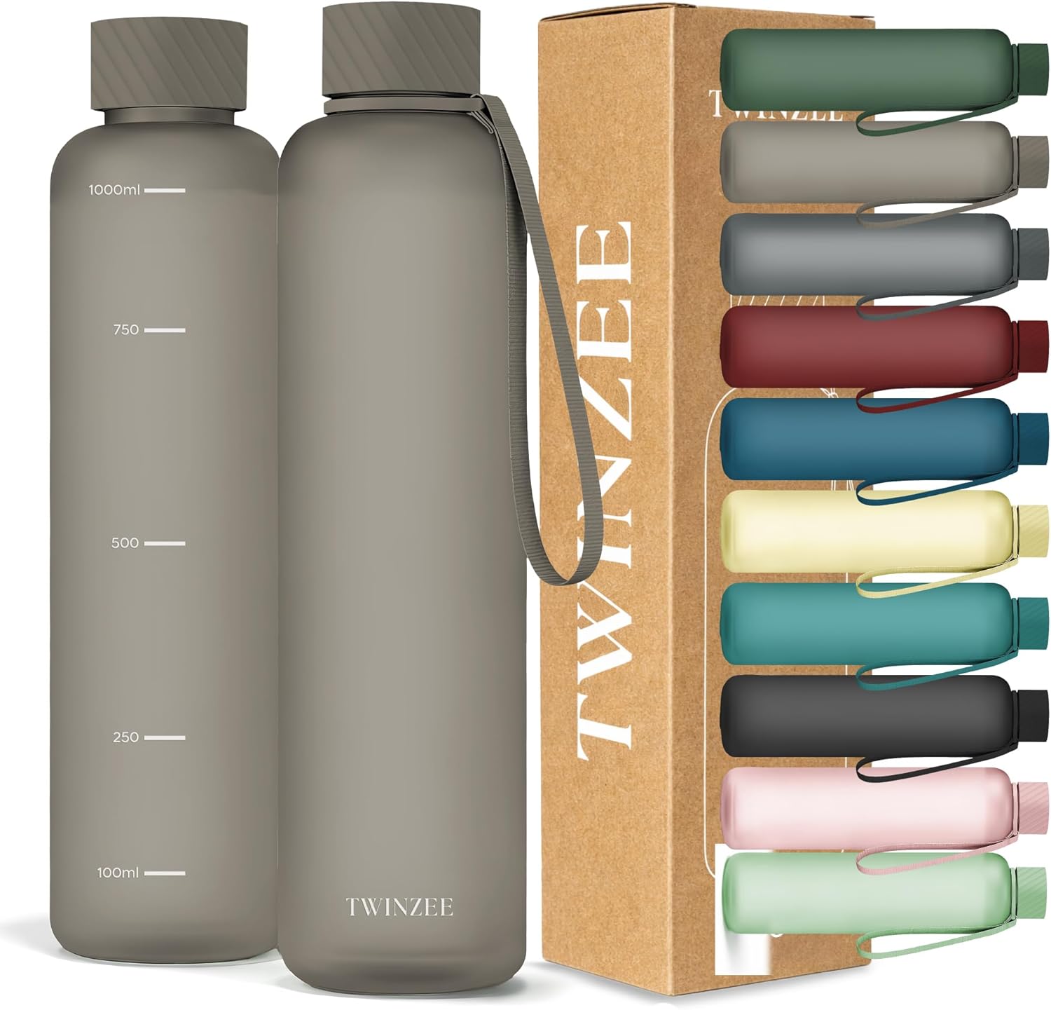 Detalle de Twinzee Trinkflasche 1L – Kohlensäuregeeignet, auslaufsicher und spülmaschinenfest (Taupe)
