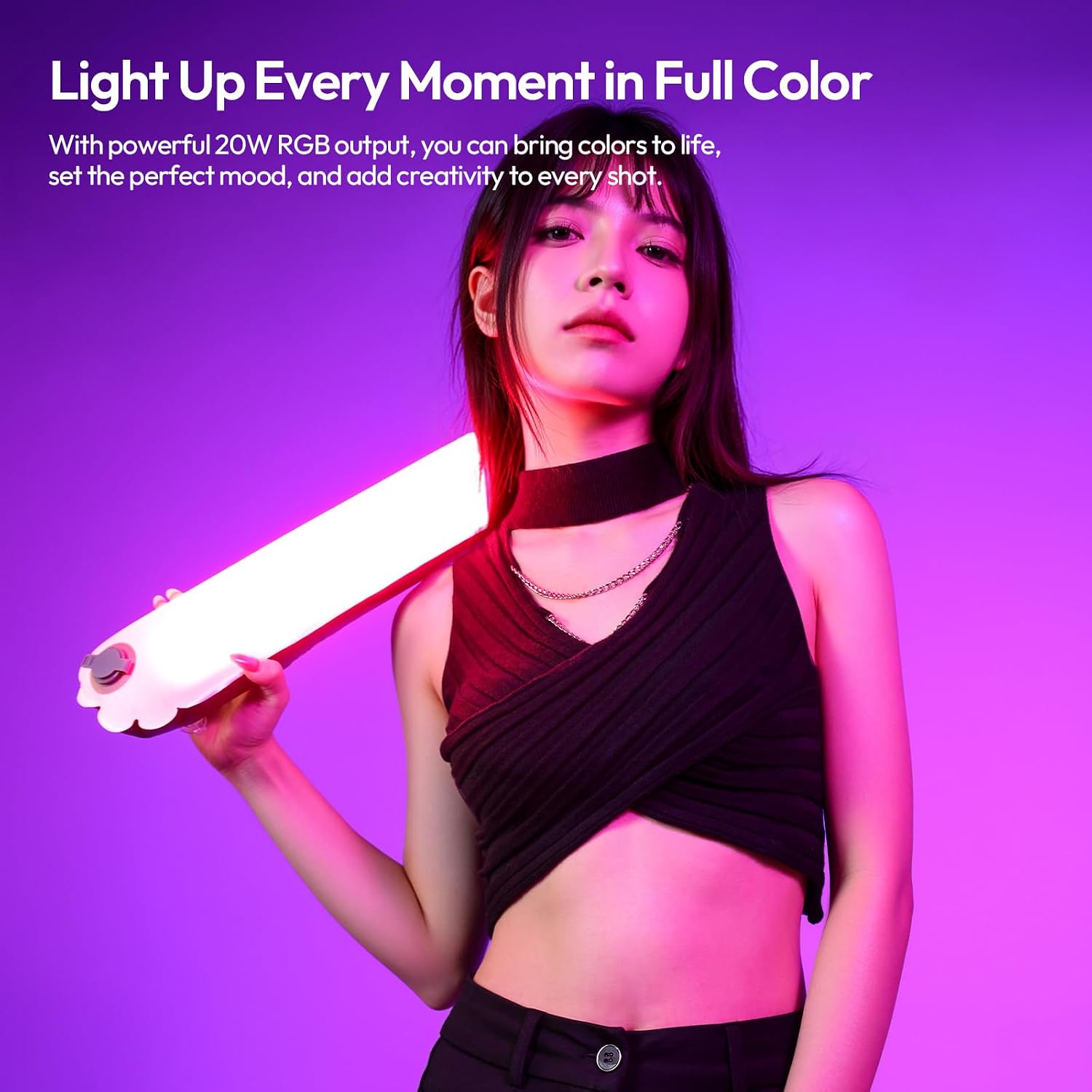 Detalle de ULANZI UA20C Lampe vidéo LED gonflable Tube à air RGB magnétique 20 W, CCT 1800–10000 K