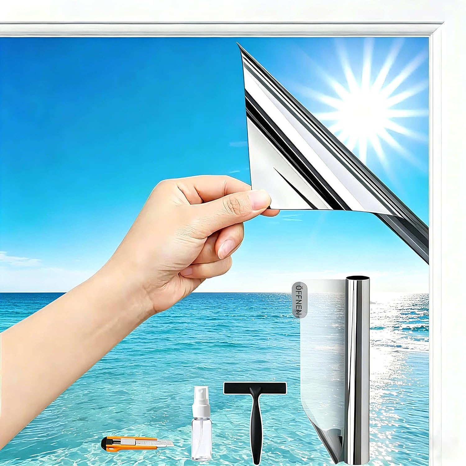 Detalle de Evofensteere 90X400cm Silber – Fensterfolie mit Sonnenschutz und Spiegelfunktion