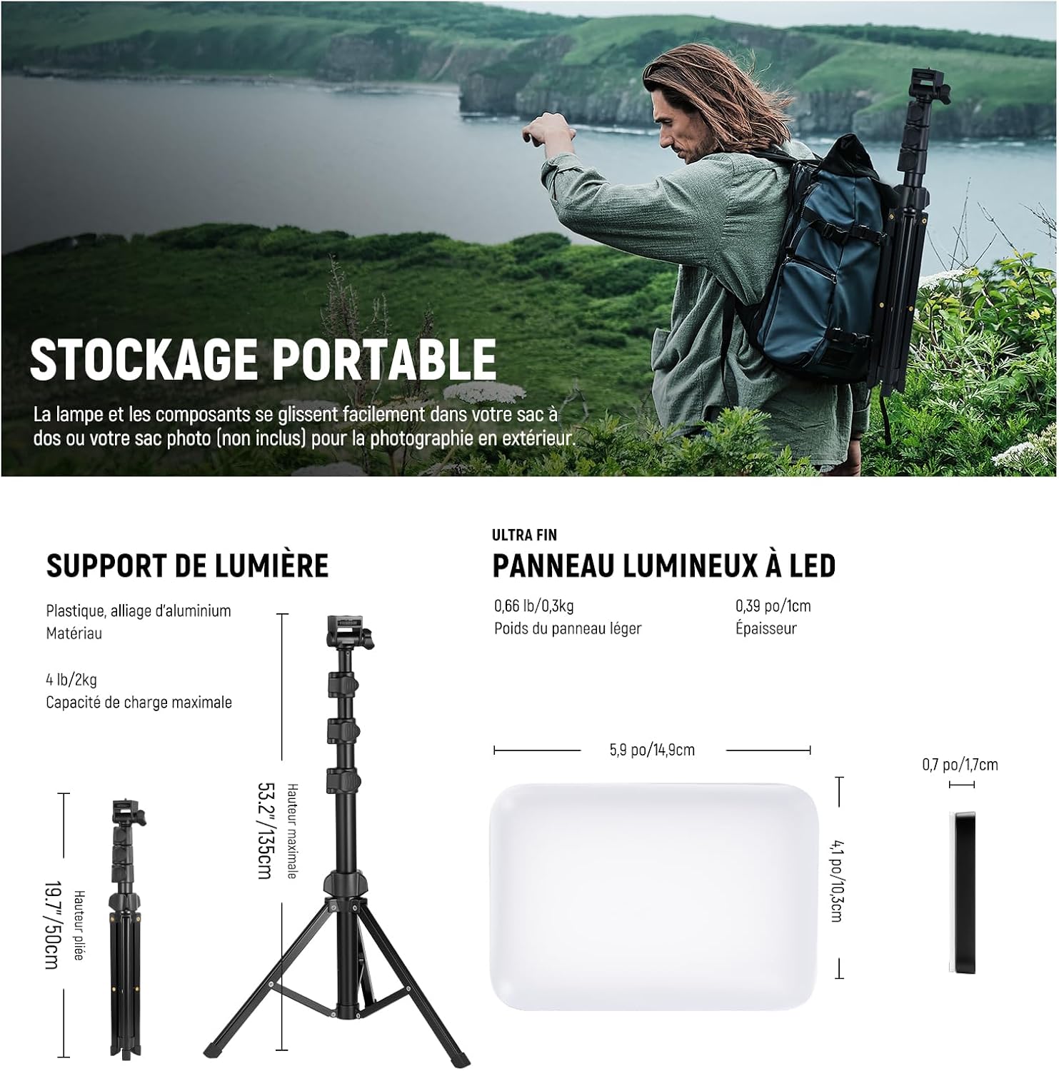 Thumbnail 5 de NEEWER Basics Kit d’éclairage de studio LED bicolore (panneau 3200K–5600K) – packs de 2 avec trépieds et filtres