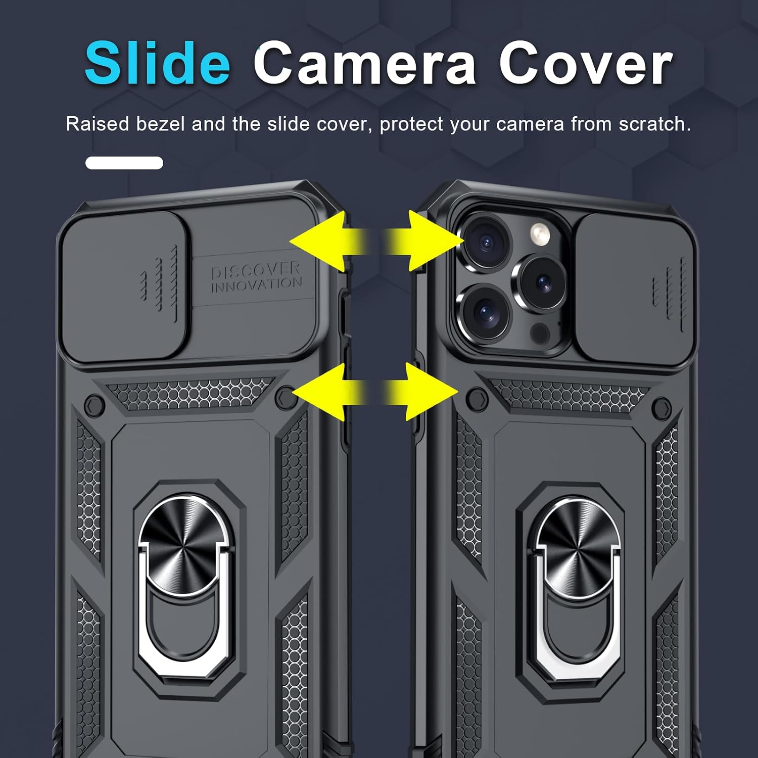 Thumbnail 2 de Janmitta iPhone 13 Pro Max Case with Slide Camera Lens Cover, Tempered Glass Screen Protector, and Kickstand — Heavy Duty, Black