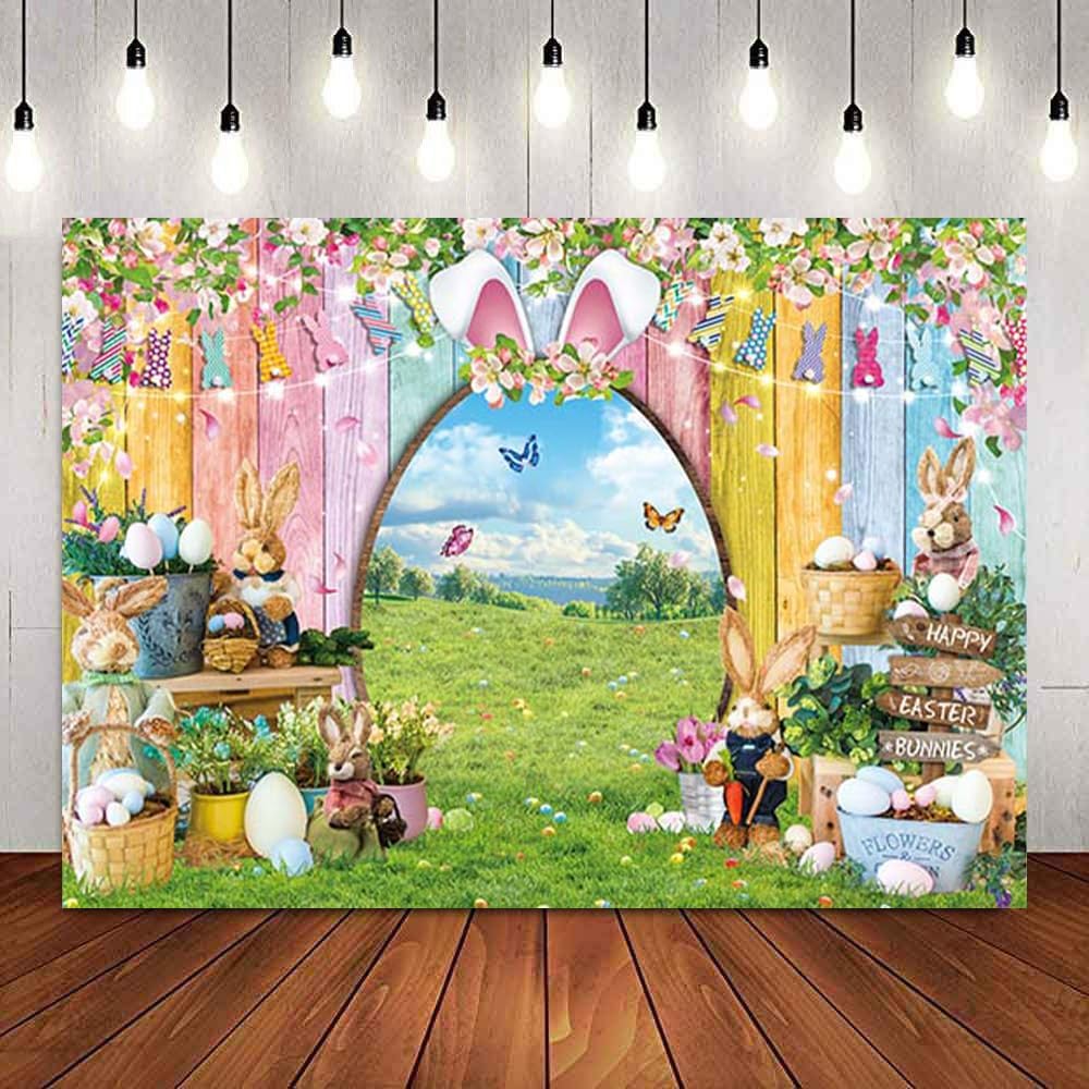 Detalle 2 de Happy Easter Bunny Photoshoot Backdrop (Spring Vinyl Banner Background, 7 x 5 ft / 84 x 60")