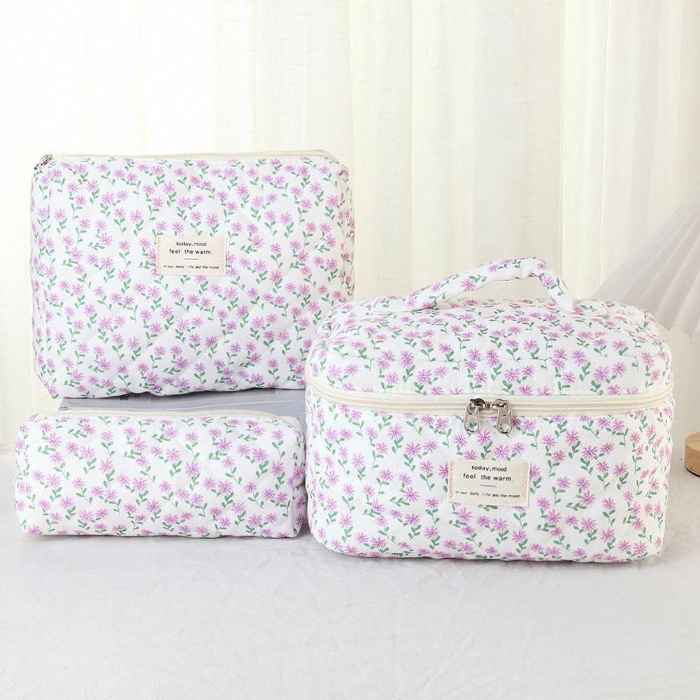 Detalle de Aucuu Grande Trousse de Maquillage — Lot de 3 Trousse de Toilette Femme Voyage en Coton with motifs floraux