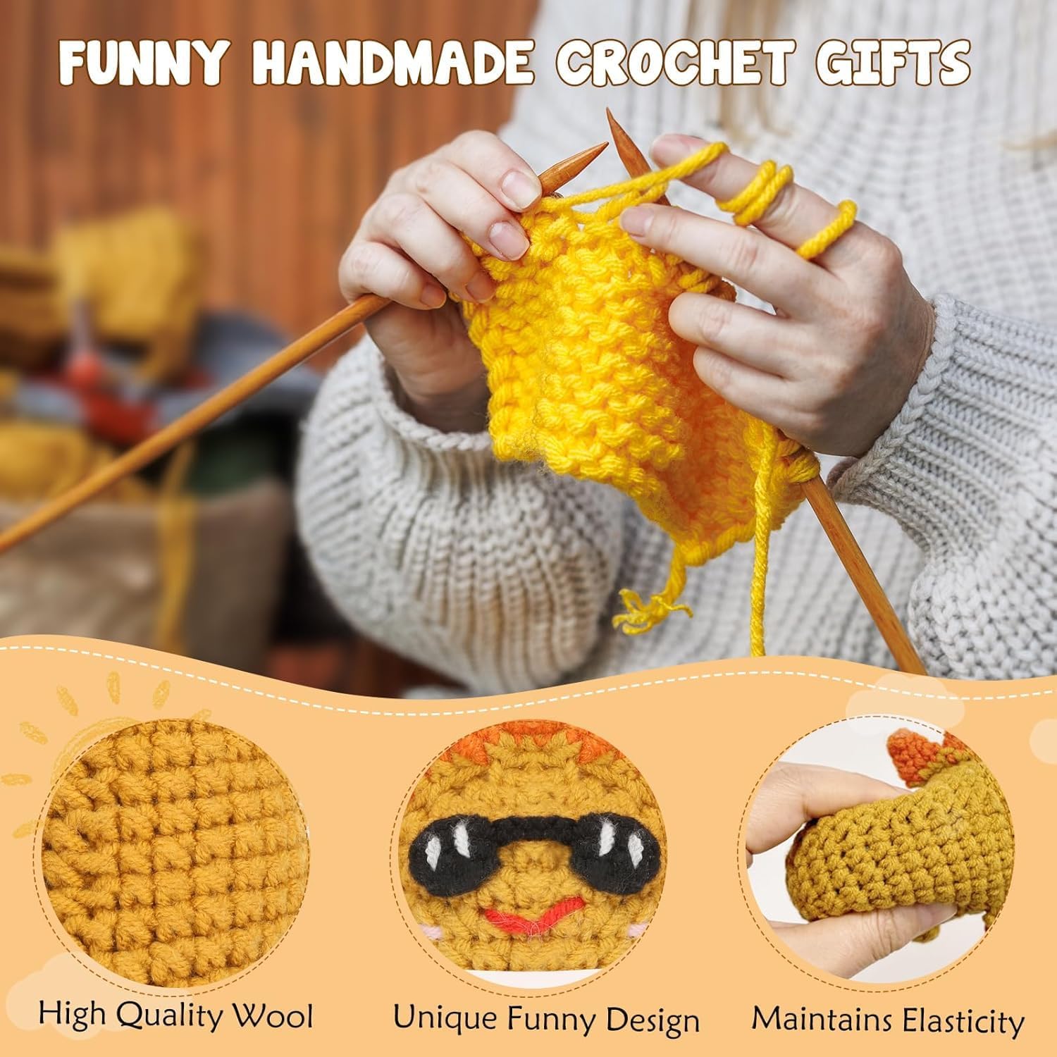Thumbnail 4 de ALUNME Emotional Support Sunshine Plush – mini crocheted gift for encouragement