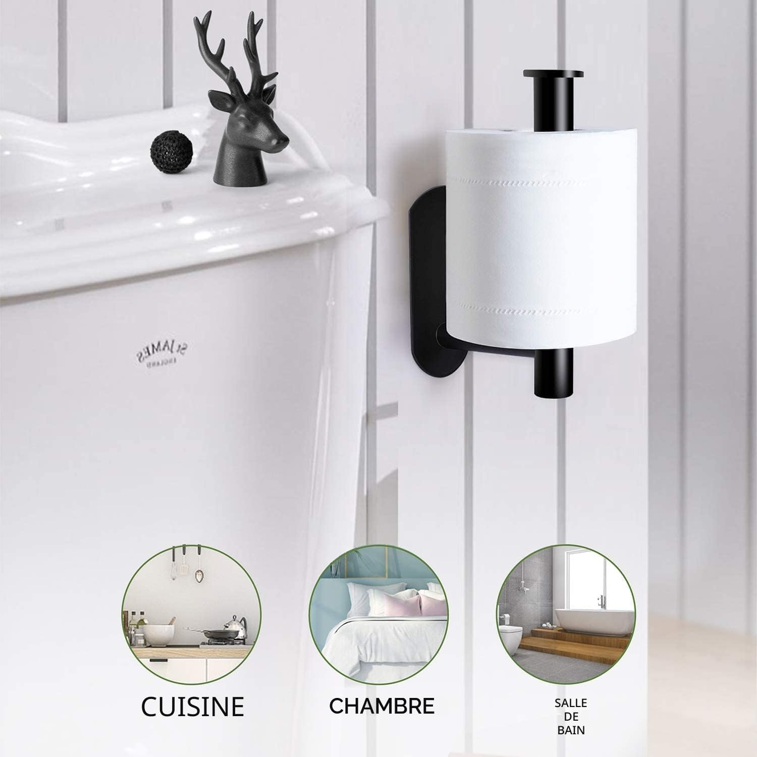 Detalle 2 de On and Off Porte Papier Toilette – Support Premium sans Perçage en Acier Inoxydable Noir