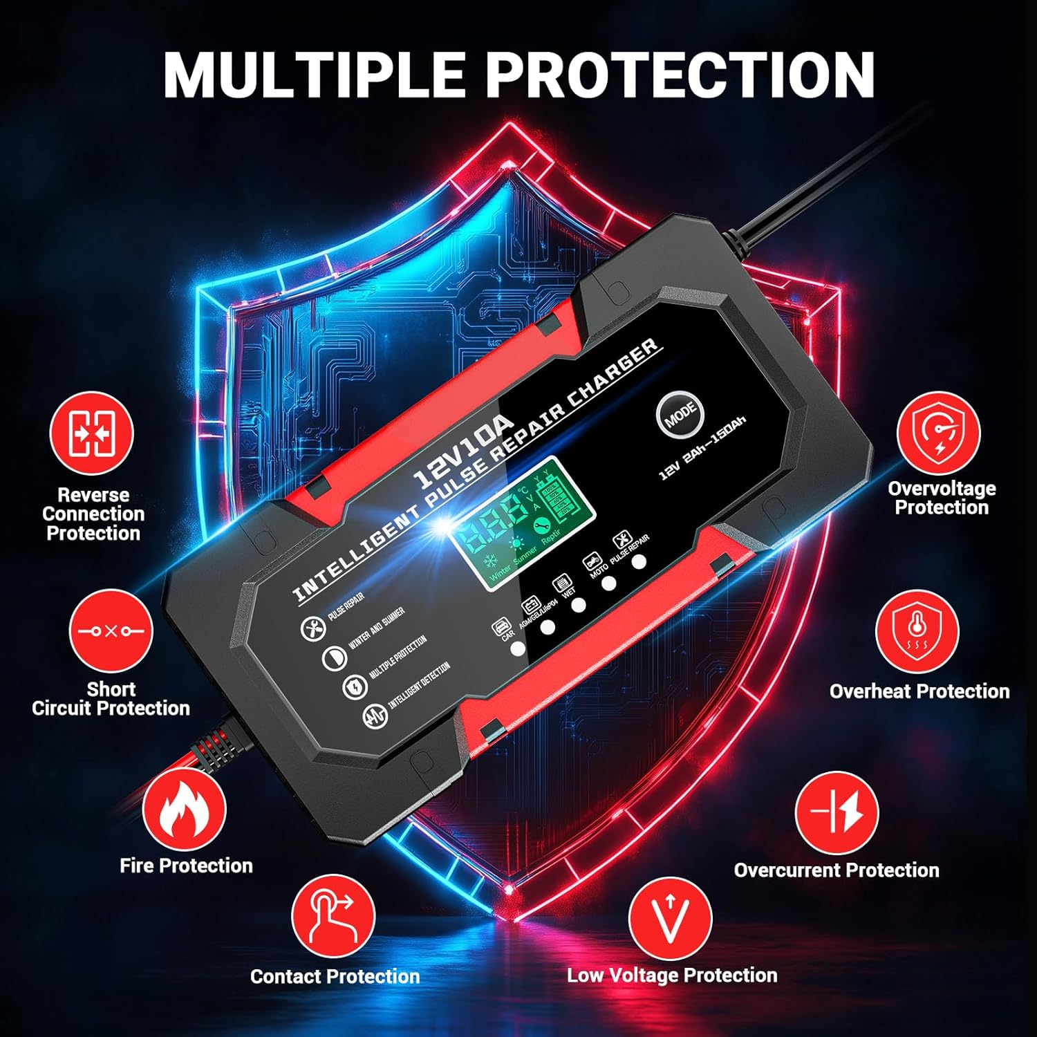 Thumbnail 6 de Battery Charger 10A 12V Fully Automatic Smart Car Battery Charger with LCD Display & Temperature Compensation