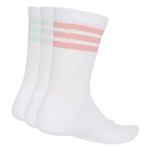 Detalle de adidas 3Stripes Cushioned Sportswear Crew Socks (3 pares) – blanco / Semi Frozen Turbo / Frozen Purple, talla M