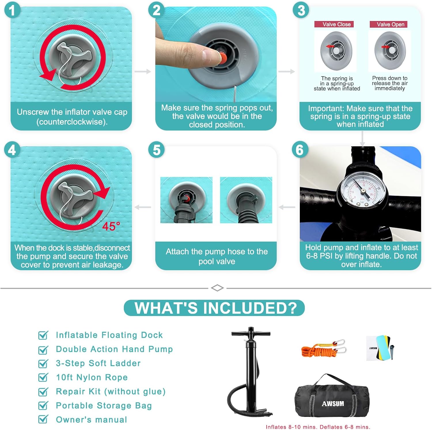 Thumbnail 4 de AWSUM Inflatable Floating Dock/Air Dock Platform (Non-Slip Surface) for Pool, Beach & Ocean