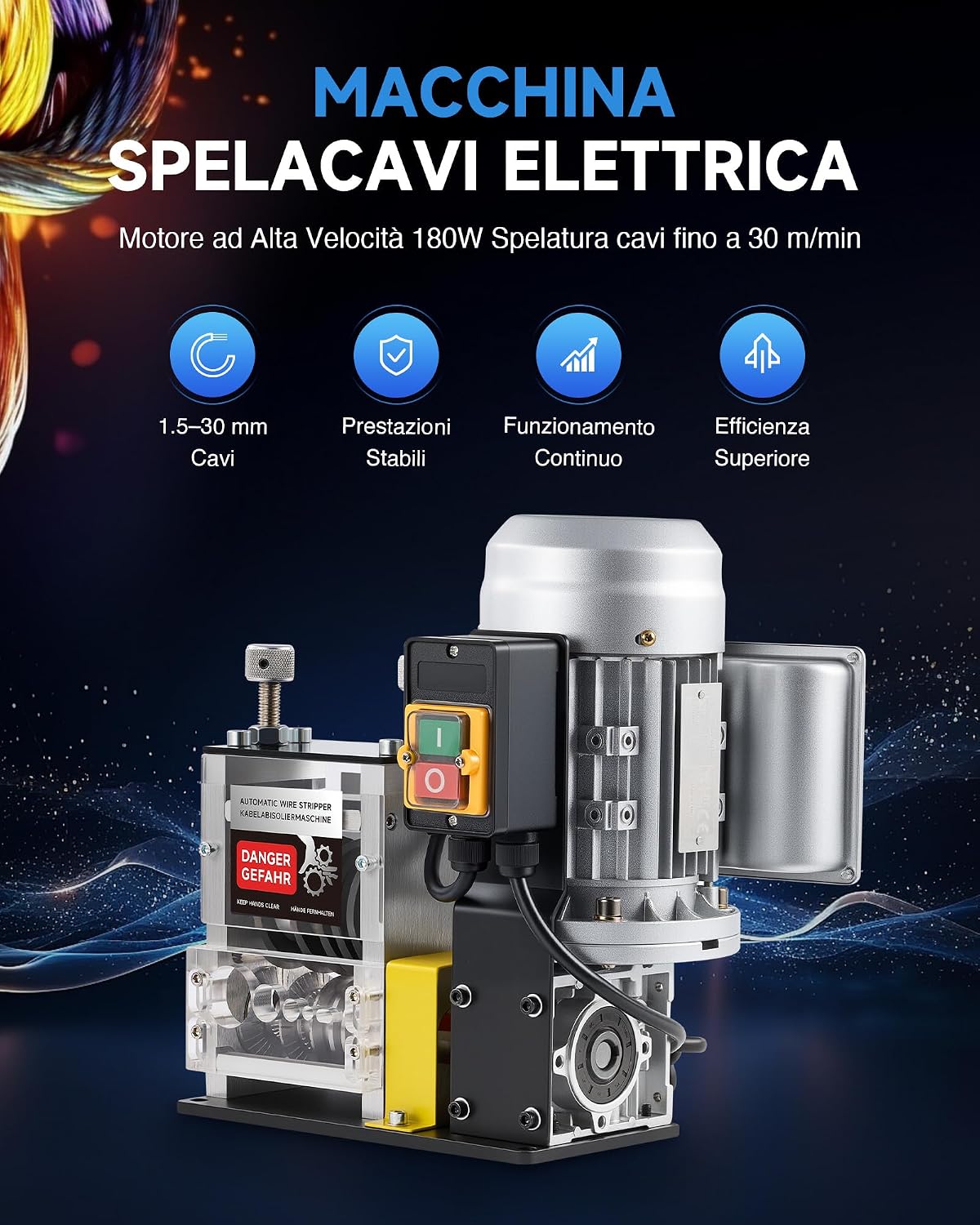Thumbnail 1 de CREWORKS 180W Macchina Spellacavi Elettrica con 5 Canali per Spellare Filo di Rame da 1,5 a 30 mm