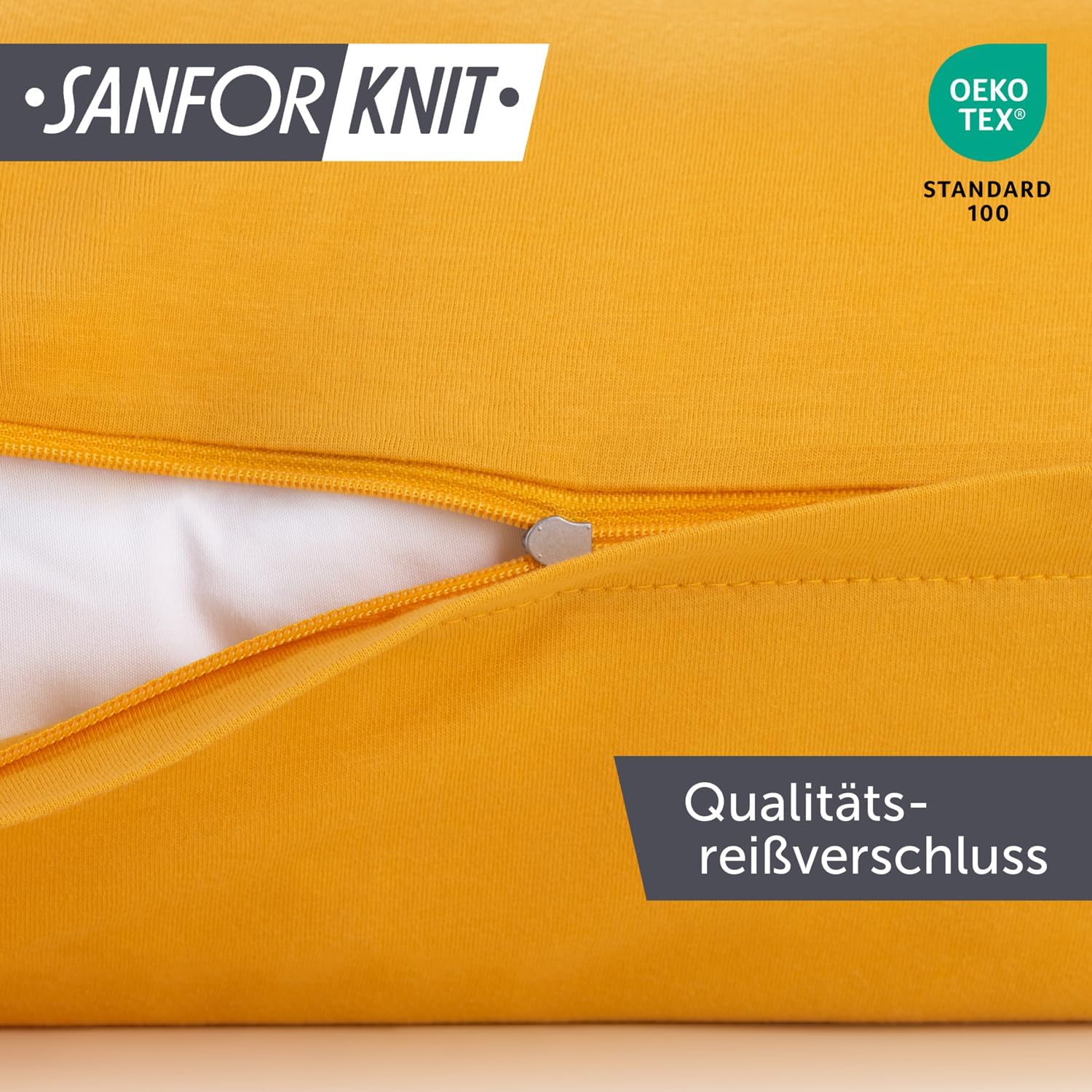 Thumbnail 2 de Blumtal Kissenbezug 60x60 cm im 2er-Set – Gelb, 100% Baumwoll-Jersey (Öko-Tex) mit Reißverschluss