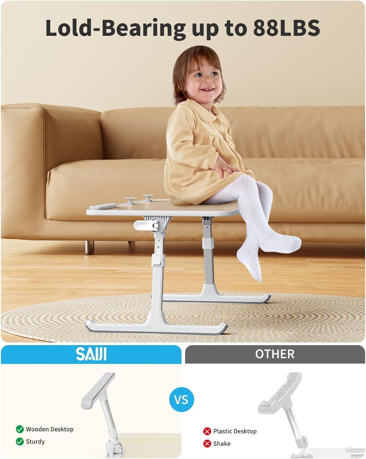 Thumbnail 1 de SAIJI Adjustable Laptop Stand Bed Tray Table (5 Heights, 4 Angles) for up to 17-inch laptops