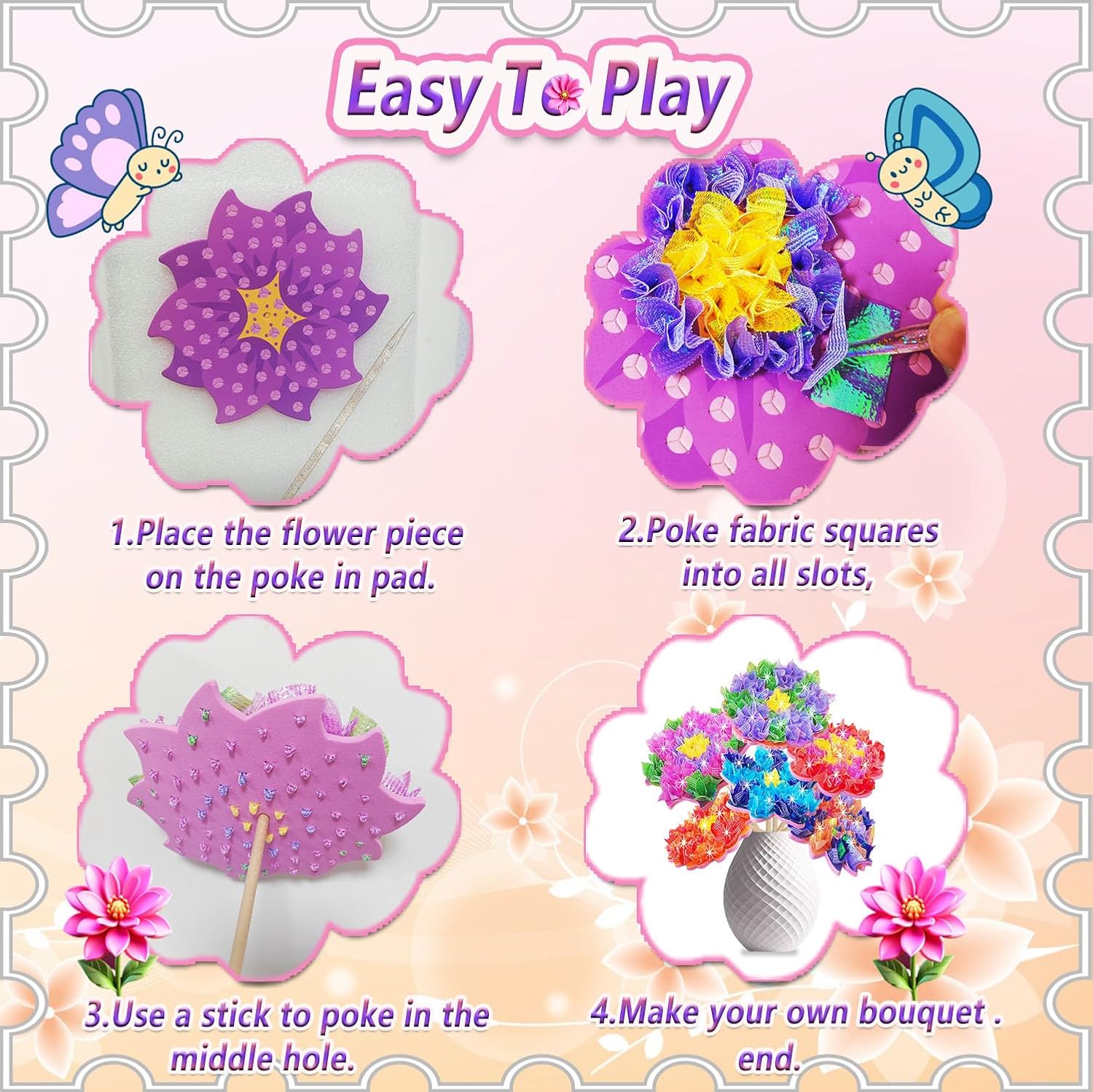 Thumbnail 4 de JRD&BS WINL DIY Prinzessin Stoffkunst-Set „Flower“ – Poke-in Art ohne Kleber (für Kinder ab 3)