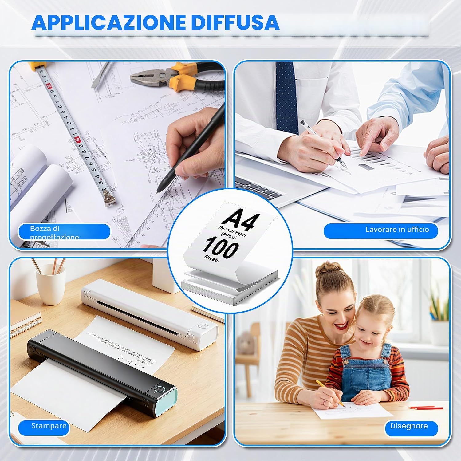 Detalle de (100 fogli) Carta termica A4 per stampante, pieghevole, compatibile con la maggior parte delle stampanti termiche, senza BPA