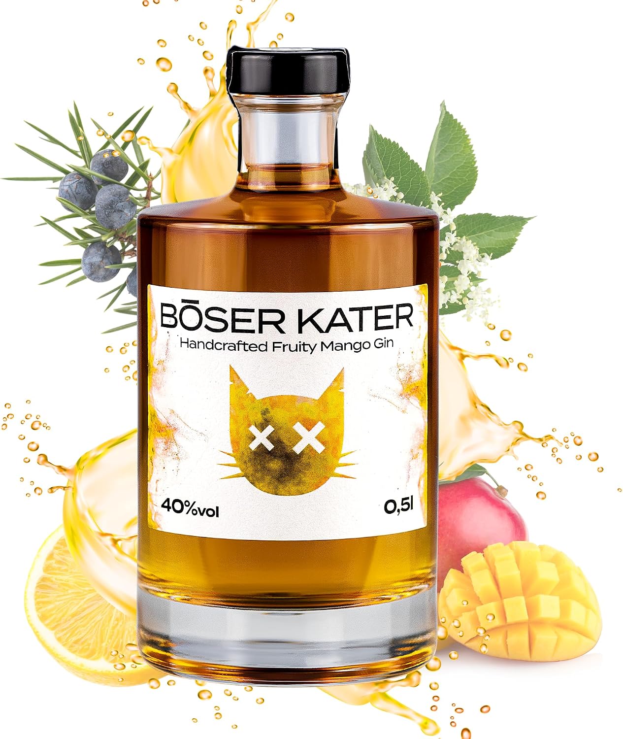 BÖSER KATER Fruity Mango Gin – Handgemachter Mango-Gin, 0,5 l, 40% Vol.