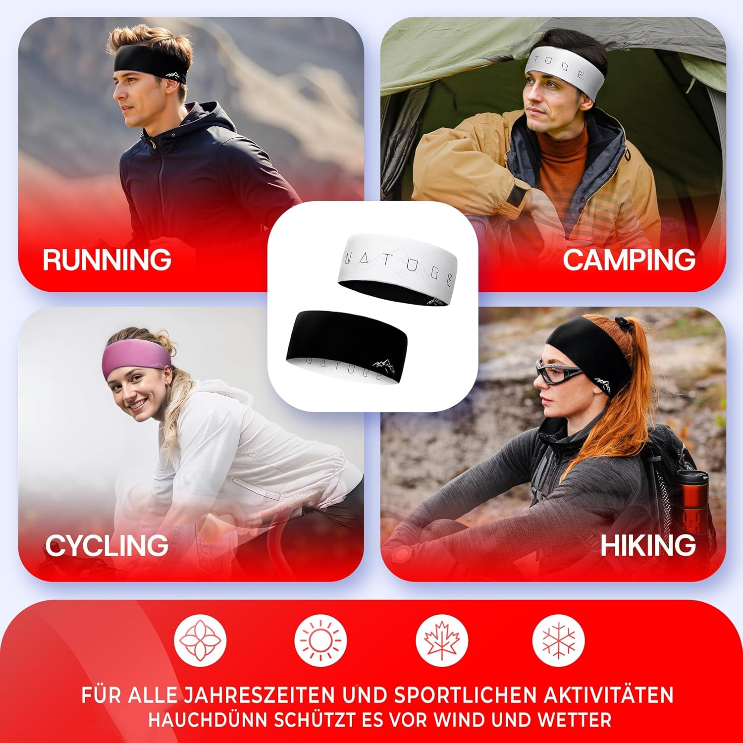 Thumbnail 1 de Atmungsaktives Sport Stirnband (Damen & Herren) mit AROC-DRY & Elasthan – winddichtes Schweißband zum Wenden