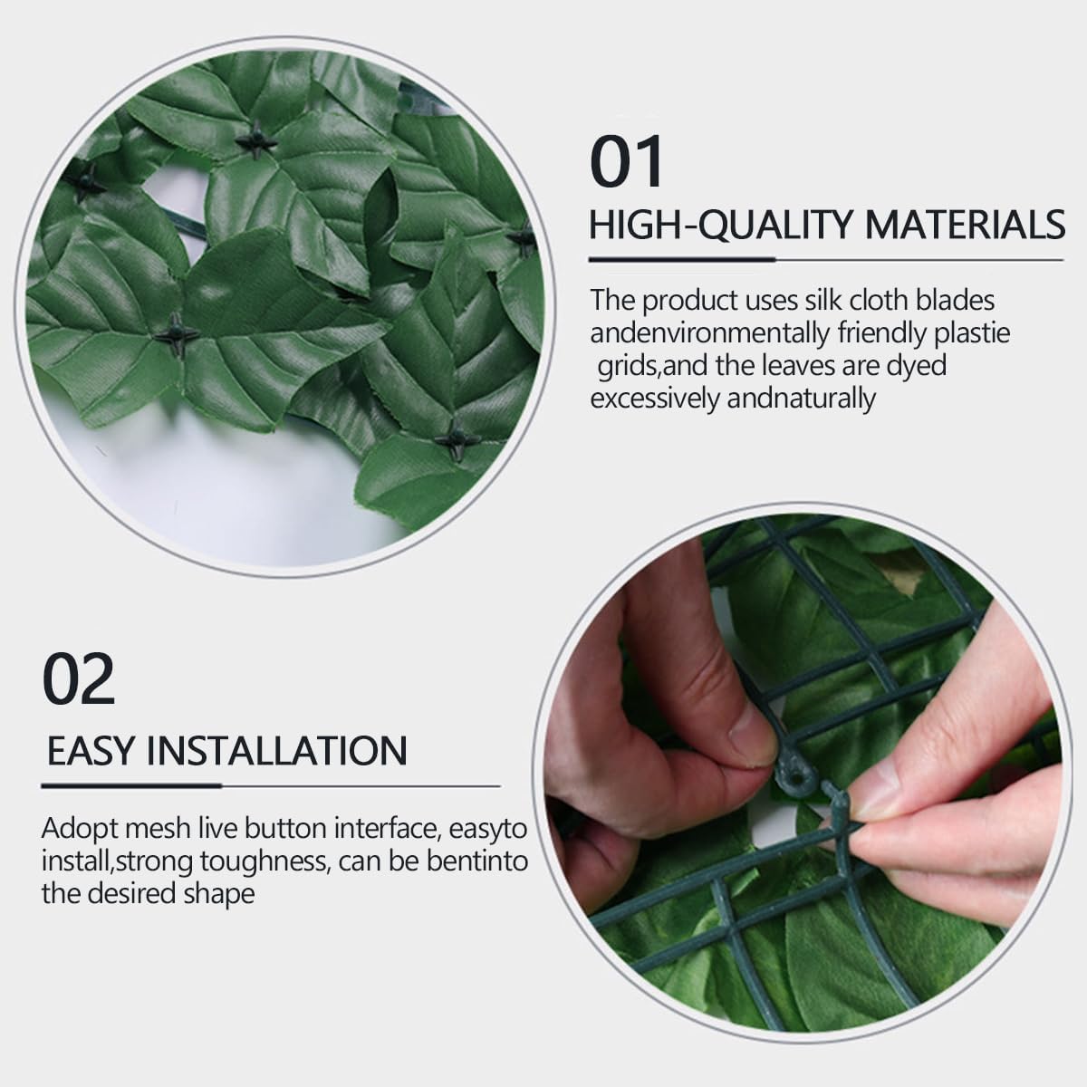 Detalle de Decorative Artificial Ivy Fence Screening 0.5m x 6m (2pcs - 0.5m x 3m) Garden Fence Faux Leaf Hedge