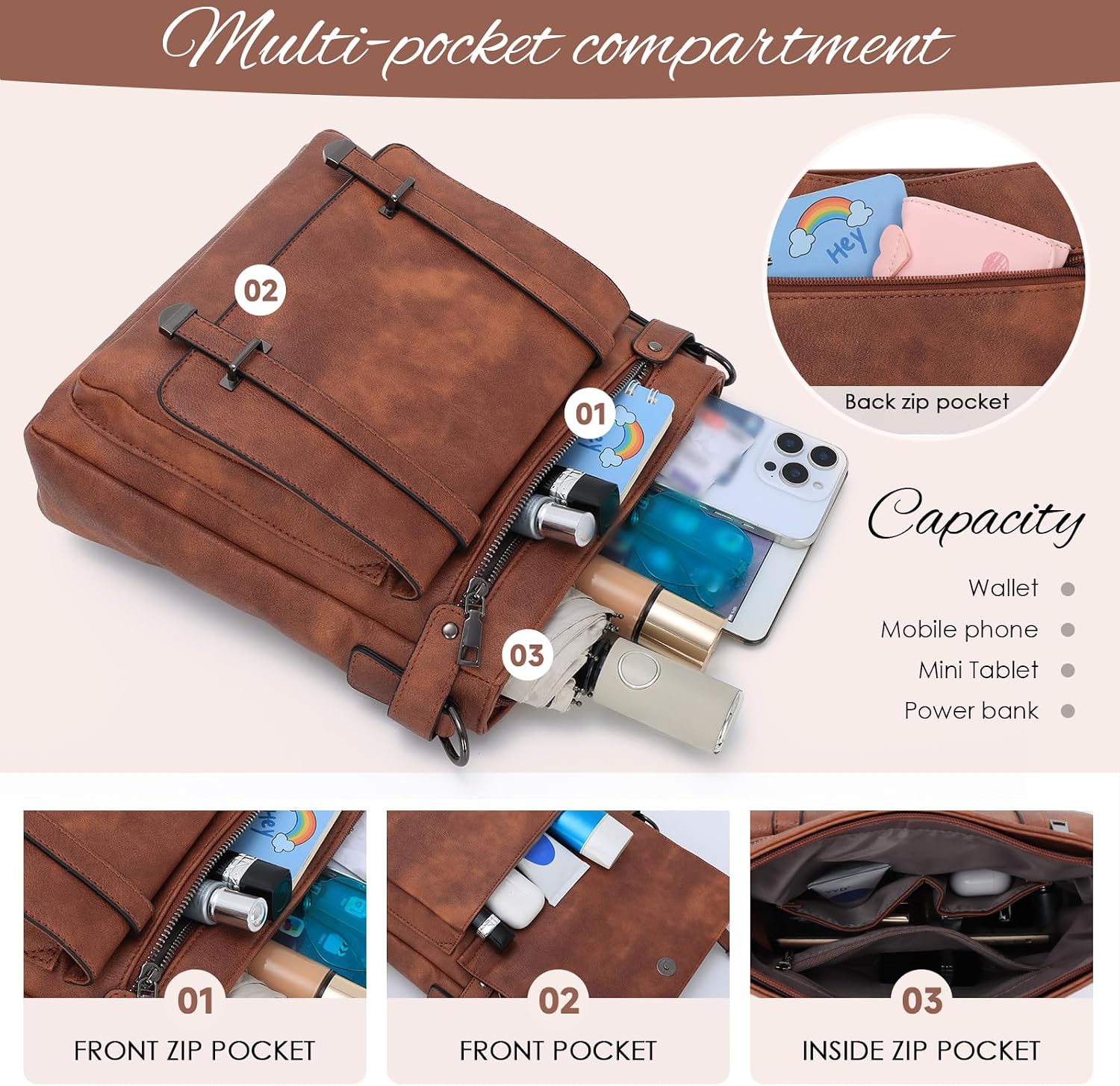 Detalle 2 de EVEOUT Faux Leather Crossbody Bag with Wide Strap