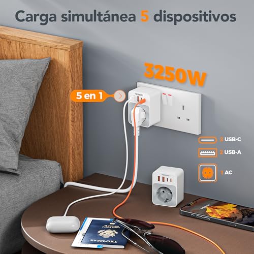 Thumbnail 6 de TESSAN Adaptador Enchufe UK 5 en 1, plegable y compacto (2 piezas)