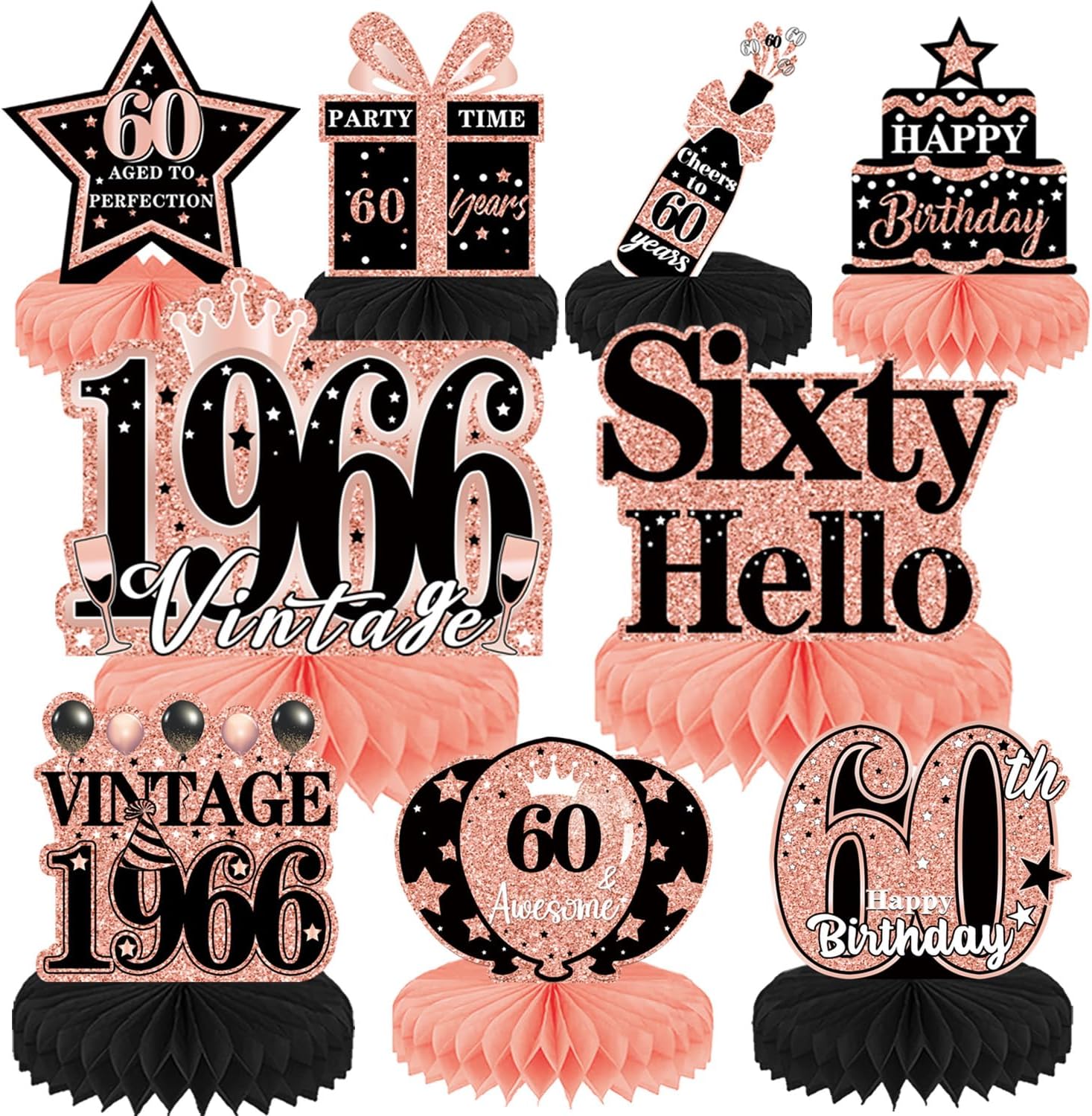 Thumbnail 6 de Luvart 70th Birthday Decorations – Black and Gold Table Decorations (9pcs) with Vintage Honeycomb Centerpieces