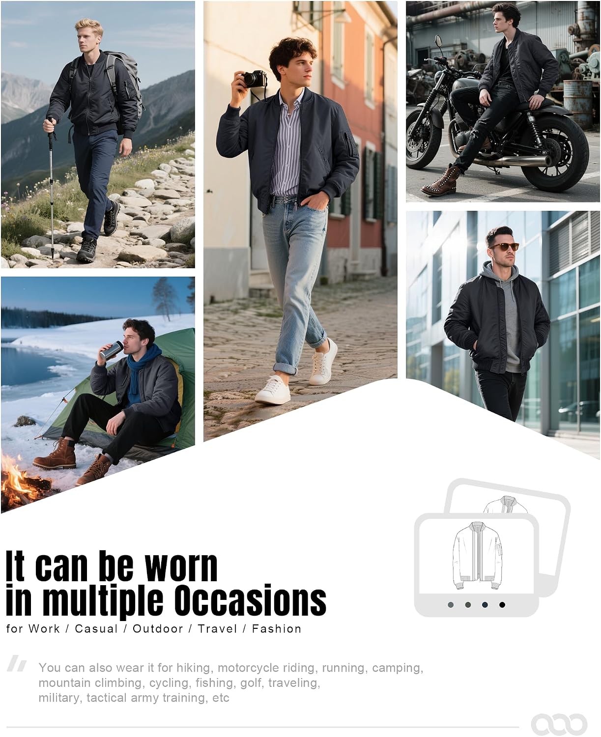 Thumbnail 6 de 33,000ft Bomberjacke Herren – wasserdichte, winddichte Übergangsjacke mit 4 Taschen
