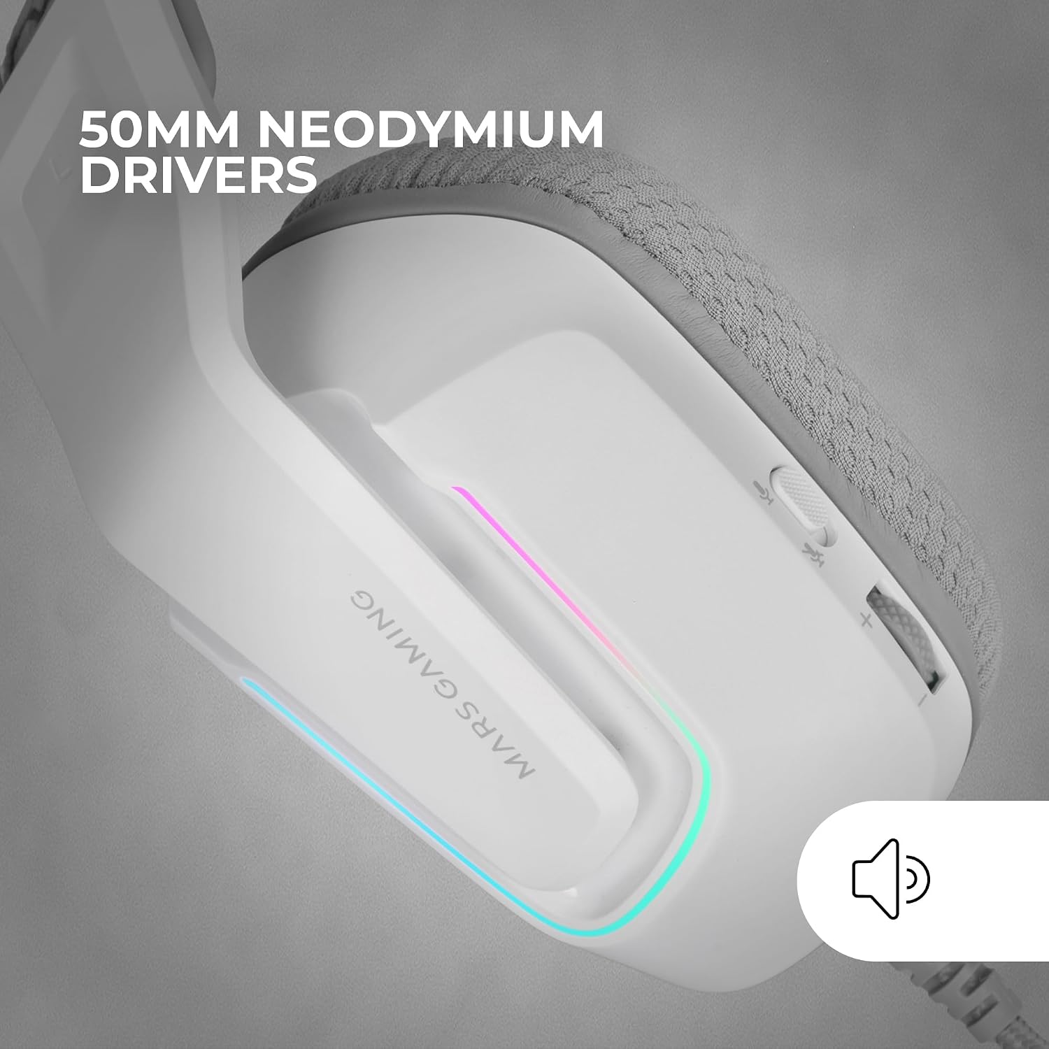 Detalle 2 de Mars Gaming MH-Strike Gaming-Headset mit FRGB-Rainbow-Licht, 50-mm-Neodym-Treibern und klappbarem Mikrofon (weiß)