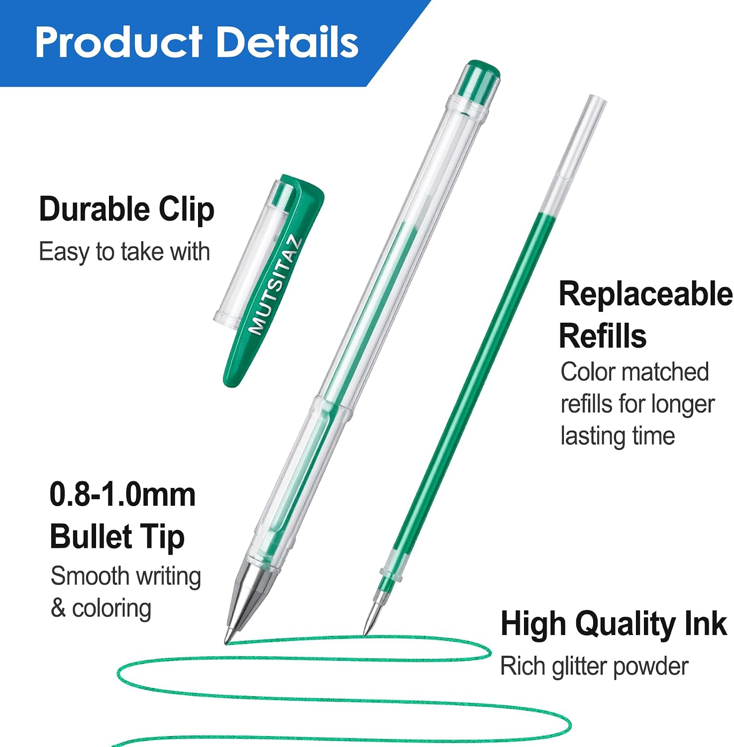Thumbnail 5 de Set de 60 Stylos Gel avec 60 Recharges – Encre glitter, métalliques, pastel et classiques pour journal et bureau