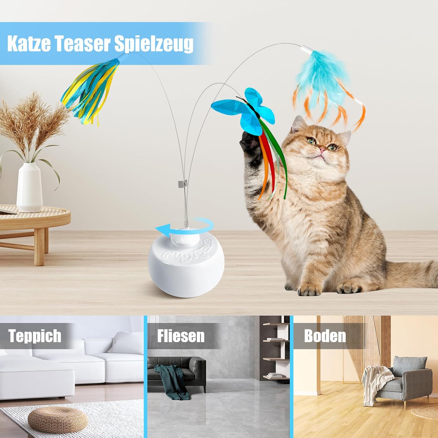 Detalle de Migipaws Katzenspielzeug – Elektrisches interaktives Schmetterling- und Federenspielzeug mit 360° Kugeldrehung