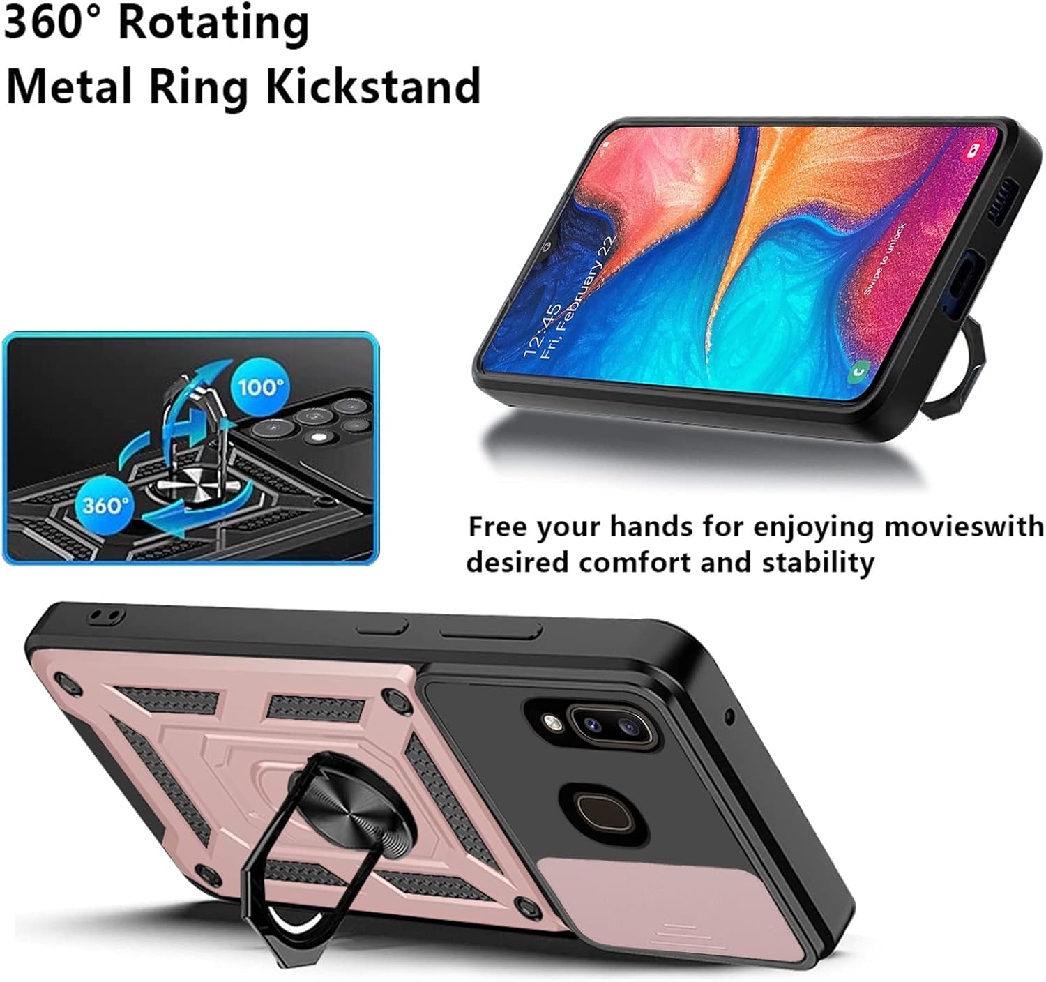Thumbnail 2 de Asuwish Hybrid Case with Slide Camera Cover and Screen Protector for Samsung Galaxy A20/A30/A50 series